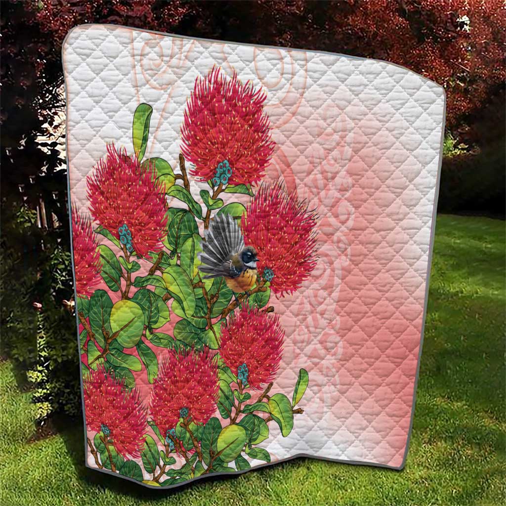 New Zealand Fantail Quilt Maori Koru With Pohutukawa Flowers - Polynesian Pride