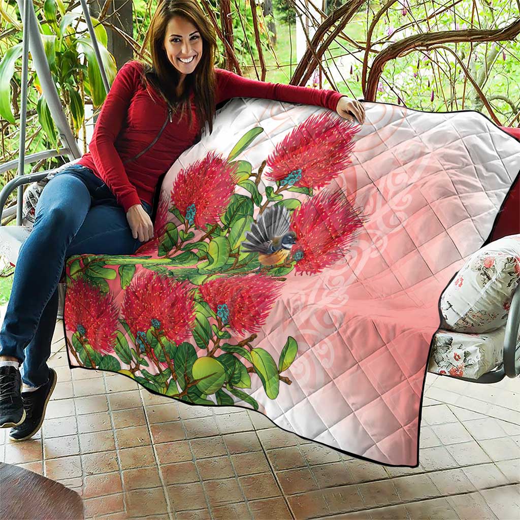 New Zealand Fantail Quilt Maori Koru With Pohutukawa Flowers - Polynesian Pride