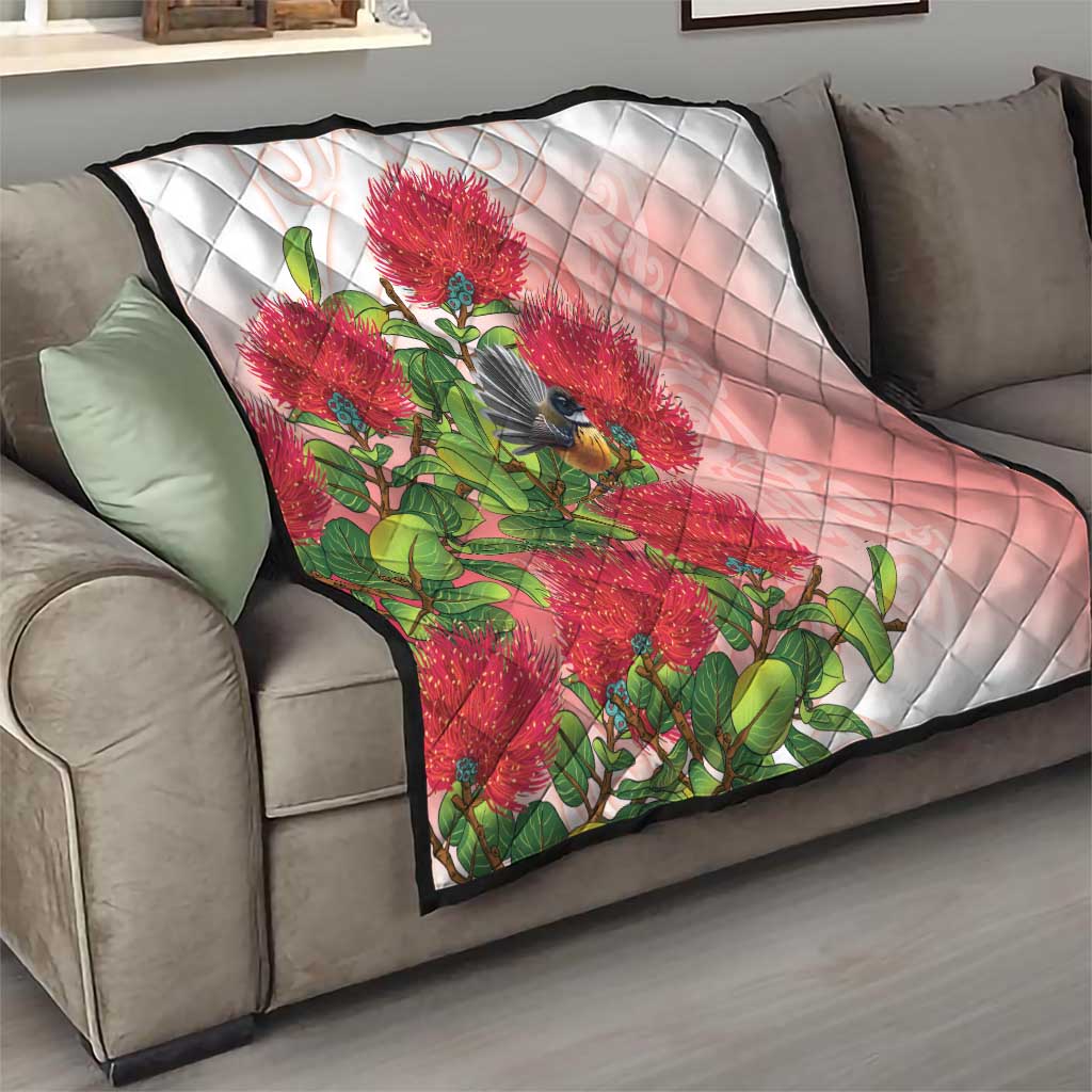 New Zealand Fantail Quilt Maori Koru With Pohutukawa Flowers - Polynesian Pride