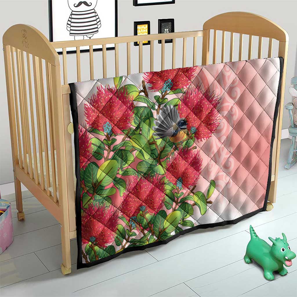 New Zealand Fantail Quilt Maori Koru With Pohutukawa Flowers - Polynesian Pride