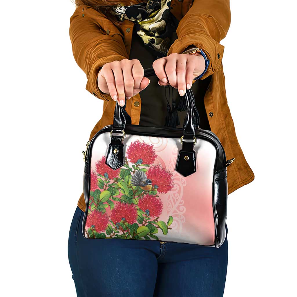 New Zealand Fantail Shoulder Handbag Maori Koru With Pohutukawa Flowers LT05 One Size Red - Polynesian Pride
