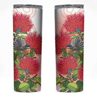 New Zealand Fantail Skinny Tumbler Maori Koru With Pohutukawa Flowers - Polynesian Pride