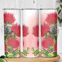 New Zealand Fantail Skinny Tumbler Maori Koru With Pohutukawa Flowers - Polynesian Pride
