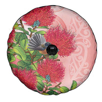 New Zealand Fantail Spare Tire Cover Maori Koru With Pohutukawa Flowers - Polynesian Pride