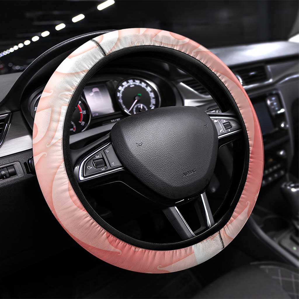 New Zealand Fantail Steering Wheel Cover Maori Koru With Pohutukawa Flowers - Polynesian Pride