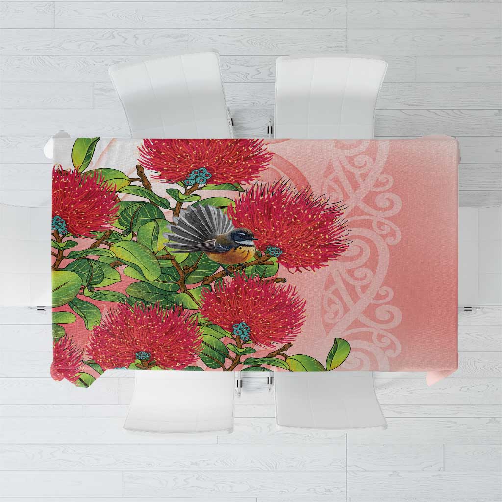 New Zealand Fantail Tablecloth Maori Koru With Pohutukawa Flowers LT05 Red - Polynesian Pride