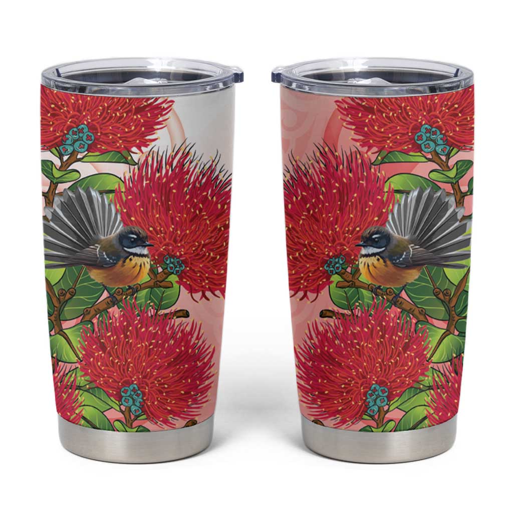 New Zealand Fantail Tumbler Cup Maori Koru With Pohutukawa Flowers - Polynesian Pride