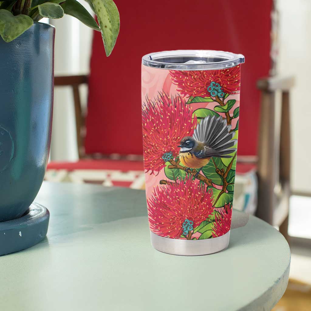 New Zealand Fantail Tumbler Cup Maori Koru With Pohutukawa Flowers - Polynesian Pride