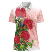 New Zealand Fantail Women Polo Shirt Maori Koru With Pohutukawa Flowers - Polynesian Pride