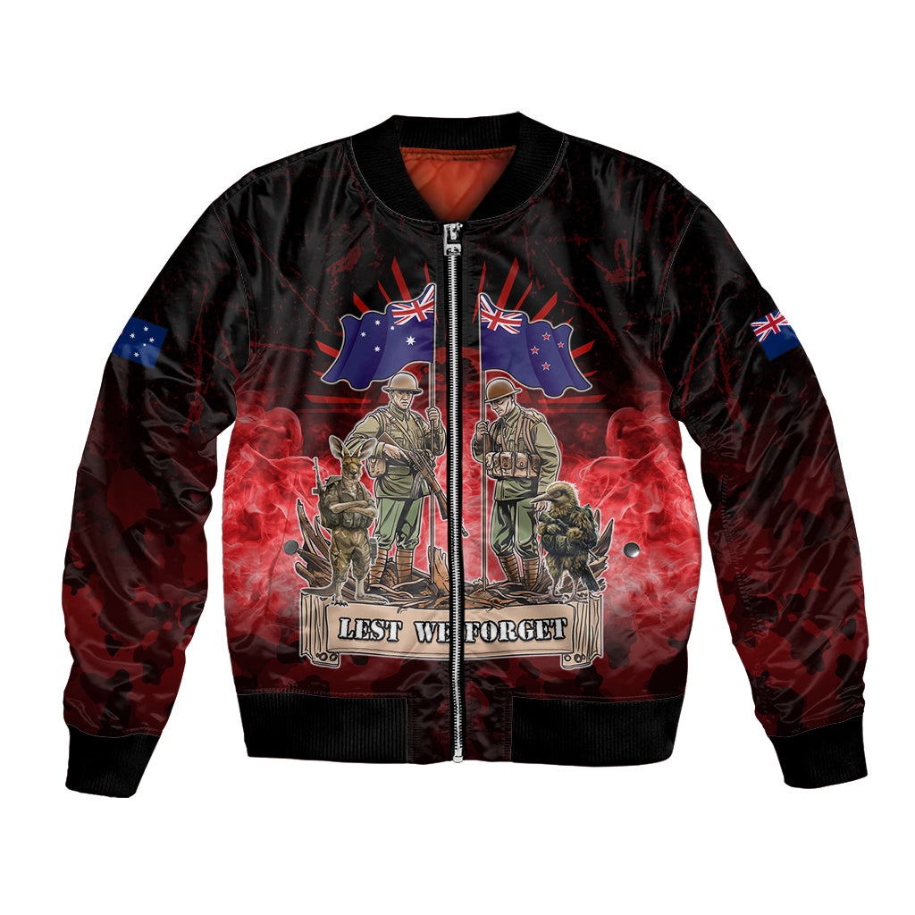 Australia And New Zealand ANZAC Day Bomber Jacket Soldiers Lest We Forget LT05 Unisex Red - Polynesian Pride