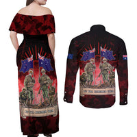 Australia And New Zealand ANZAC Day Couples Matching Off Shoulder Maxi Dress and Long Sleeve Button Shirt Soldiers Lest We Forget