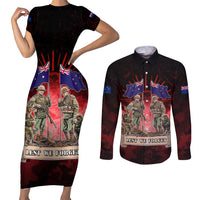 Australia And New Zealand ANZAC Day Couples Matching Short Sleeve Bodycon Dress and Long Sleeve Button Shirt Soldiers Lest We Forget