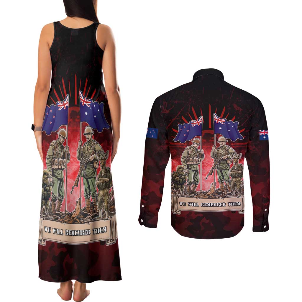 Australia And New Zealand ANZAC Day Couples Matching Tank Maxi Dress and Long Sleeve Button Shirt Soldiers Lest We Forget