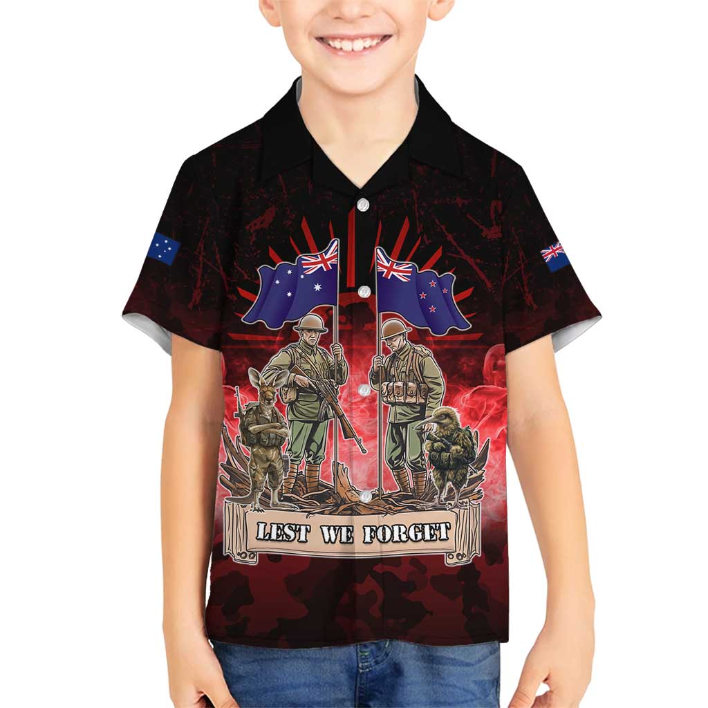 Australia And New Zealand ANZAC Day Family Matching Off Shoulder Short Dress and Hawaiian Shirt Soldiers Lest We Forget