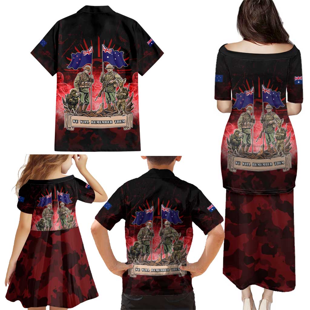 Australia And New Zealand ANZAC Day Family Matching Puletasi and Hawaiian Shirt Soldiers Lest We Forget