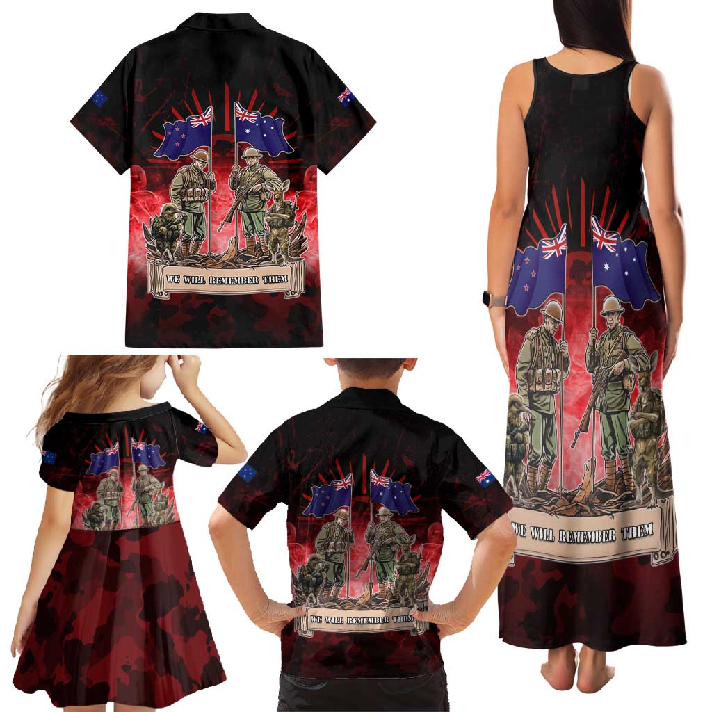 Australia And New Zealand ANZAC Day Family Matching Tank Maxi Dress and Hawaiian Shirt Soldiers Lest We Forget