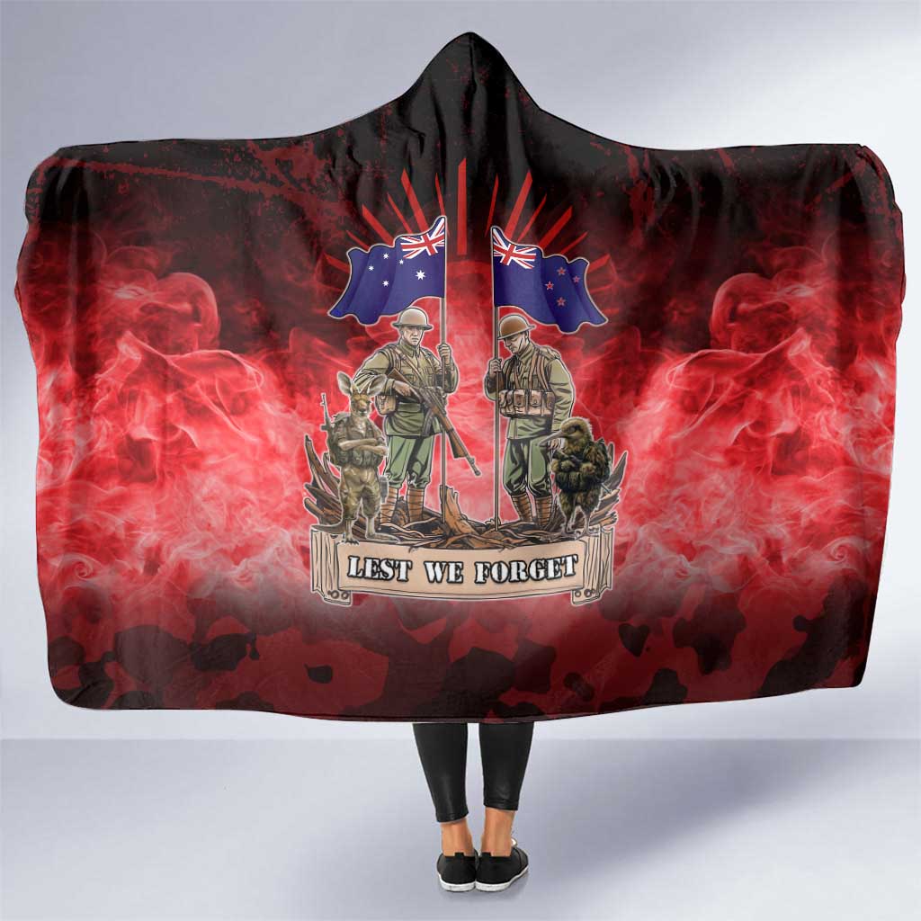 Australia And New Zealand ANZAC Day Hooded Blanket Soldiers Lest We Forget LT05 One Size Red - Polynesian Pride