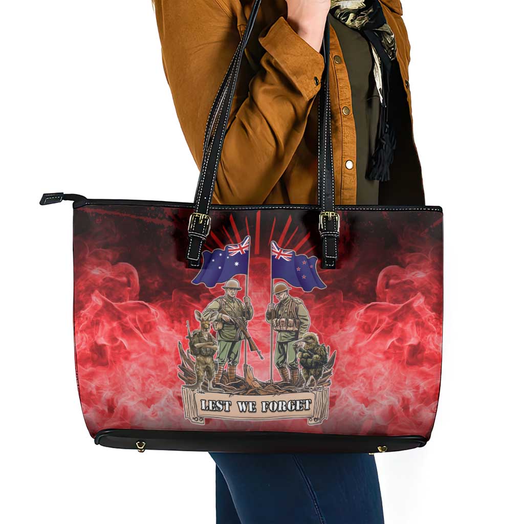 Australia And New Zealand ANZAC Day Leather Tote Bag Soldiers Lest We Forget