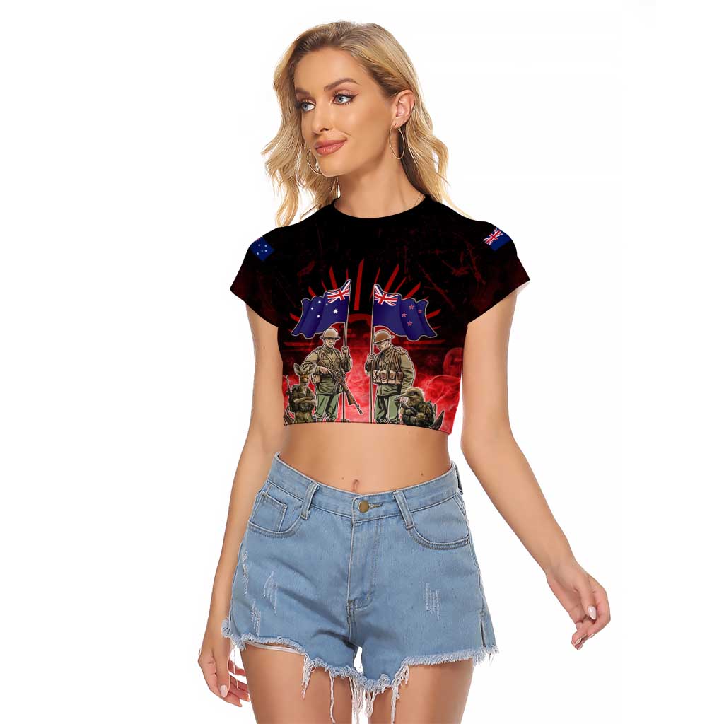 Australia And New Zealand ANZAC Day Raglan Cropped T Shirt Soldiers Lest We Forget