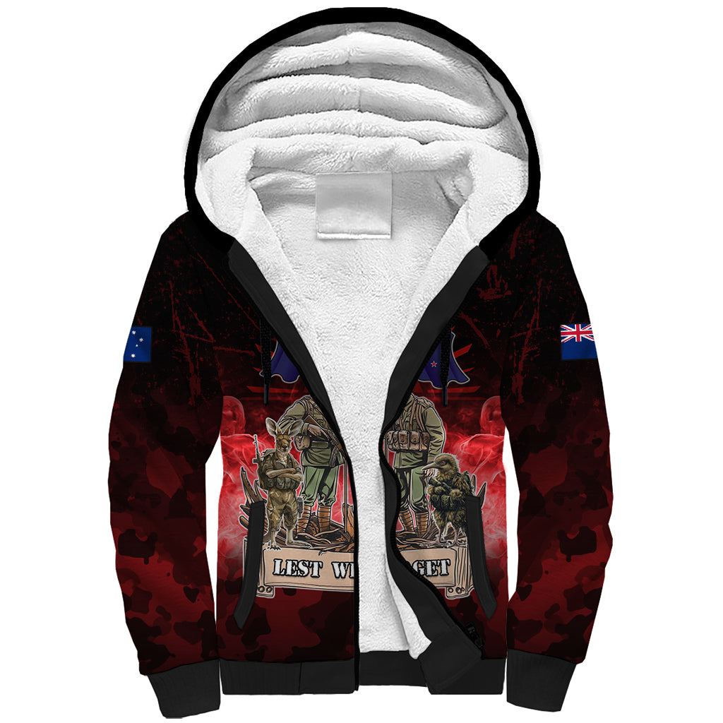 Australia And New Zealand ANZAC Day Sherpa Hoodie Soldiers Lest We Forget LT05 Unisex Red - Polynesian Pride