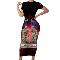 Australia And New Zealand ANZAC Day Short Sleeve Bodycon Dress Soldiers Lest We Forget