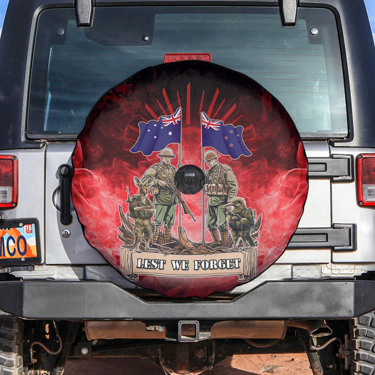 Australia And New Zealand ANZAC Day Spare Tire Cover Soldiers Lest We Forget LT05 Red - Polynesian Pride