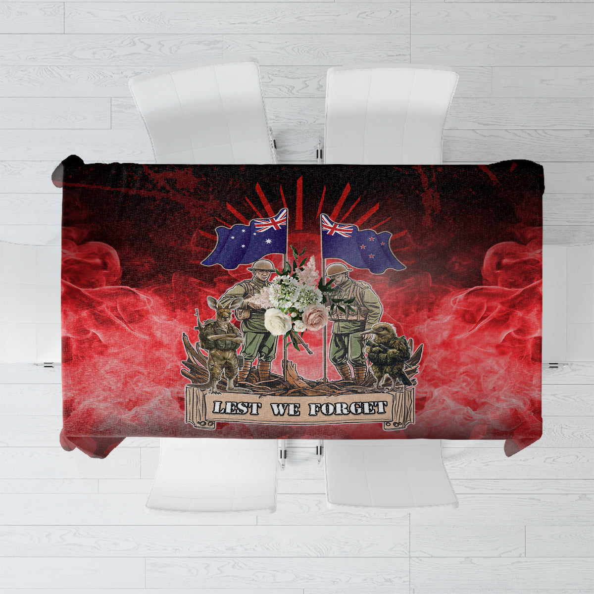 Australia And New Zealand ANZAC Day Tablecloth Soldiers Lest We Forget LT05 Red - Polynesian Pride