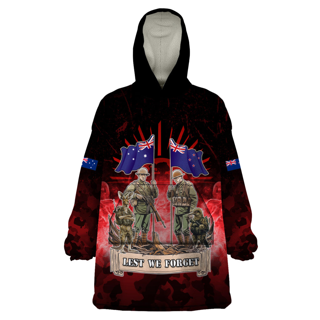 Australia And New Zealand ANZAC Day Wearable Blanket Hoodie Soldiers Lest We Forget LT05 One Size Red - Polynesian Pride