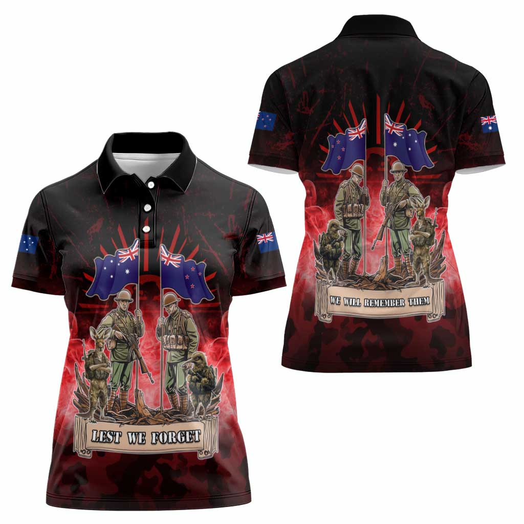 Australia And New Zealand ANZAC Day Women Polo Shirt Soldiers Lest We Forget