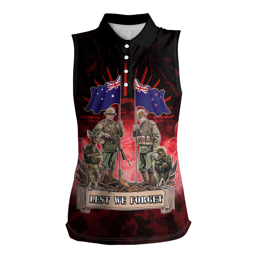 Australia And New Zealand ANZAC Day Women Sleeveless Polo Shirt Soldiers Lest We Forget