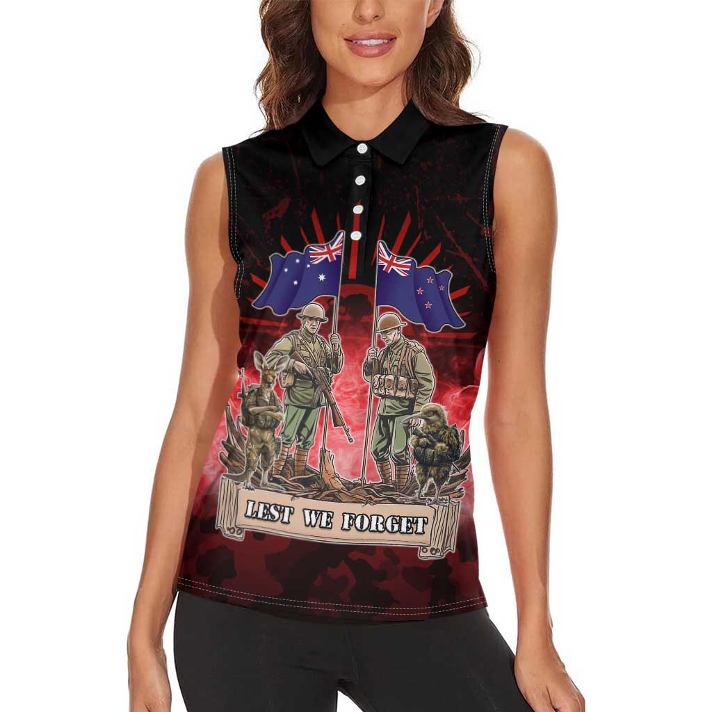Australia And New Zealand ANZAC Day Women Sleeveless Polo Shirt Soldiers Lest We Forget
