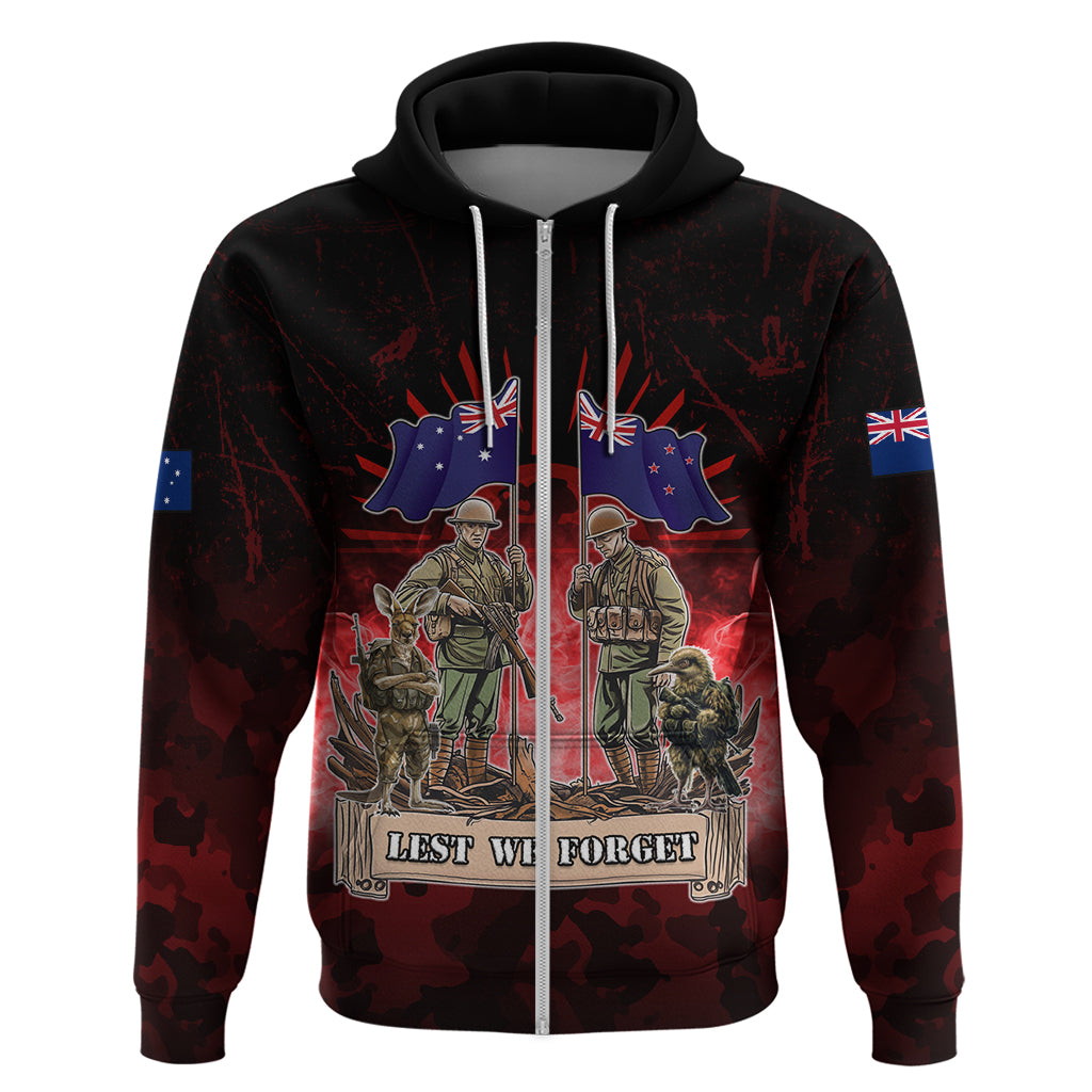 Australia And New Zealand ANZAC Day Zip Hoodie Soldiers Lest We Forget LT05 Zip Hoodie Red - Polynesian Pride