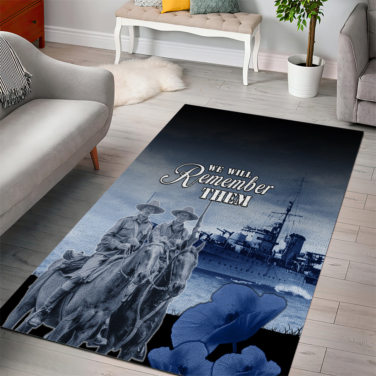 New Zealand ANZAC Day Area Rug HMNZS Achilles We Will Remember Them LT05 - Polynesian Pride