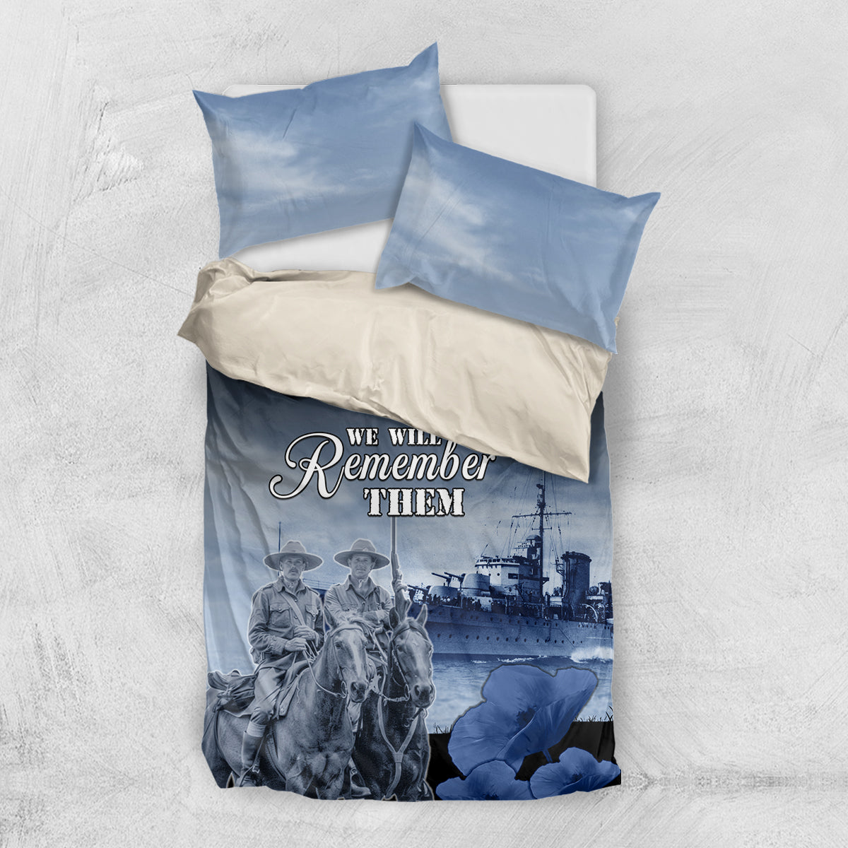New Zealand ANZAC Day Bedding Set HMNZS Achilles We Will Remember Them LT05 US Twin 172cm x 218cm Blue - Polynesian Pride