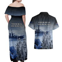 New Zealand ANZAC Day Couples Matching Off Shoulder Maxi Dress and Hawaiian Shirt HMNZS Achilles We Will Remember Them LT05 - Polynesian Pride