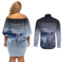 New Zealand ANZAC Day Couples Matching Off Shoulder Short Dress and Long Sleeve Button Shirt HMNZS Achilles We Will Remember Them LT05 - Polynesian Pride