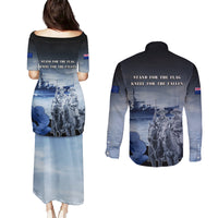 New Zealand ANZAC Day Couples Matching Puletasi and Long Sleeve Button Shirt HMNZS Achilles We Will Remember Them LT05 - Polynesian Pride