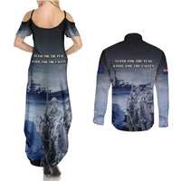 New Zealand ANZAC Day Couples Matching Summer Maxi Dress and Long Sleeve Button Shirt HMNZS Achilles We Will Remember Them LT05 - Polynesian Pride