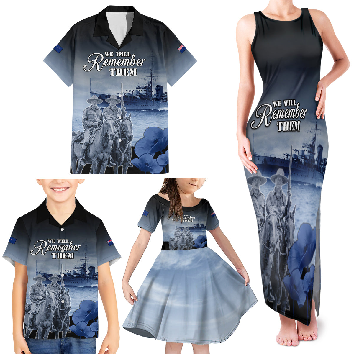 New Zealand ANZAC Day Family Matching Tank Maxi Dress and Hawaiian Shirt HMNZS Achilles We Will Remember Them LT05 - Polynesian Pride