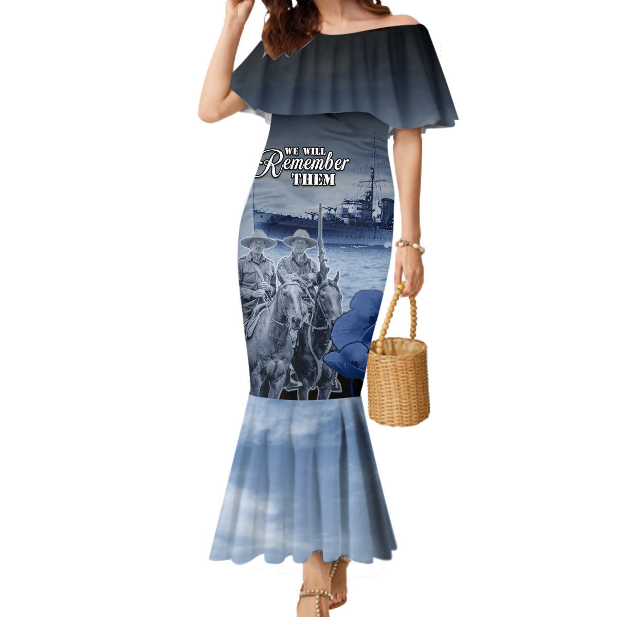 New Zealand ANZAC Day Mermaid Dress HMNZS Achilles We Will Remember Them LT05 Women Blue - Polynesian Pride