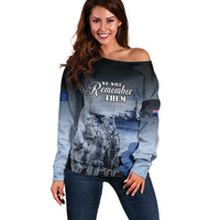 New Zealand ANZAC Day Off Shoulder Sweater HMNZS Achilles We Will Remember Them LT05 Women Blue - Polynesian Pride