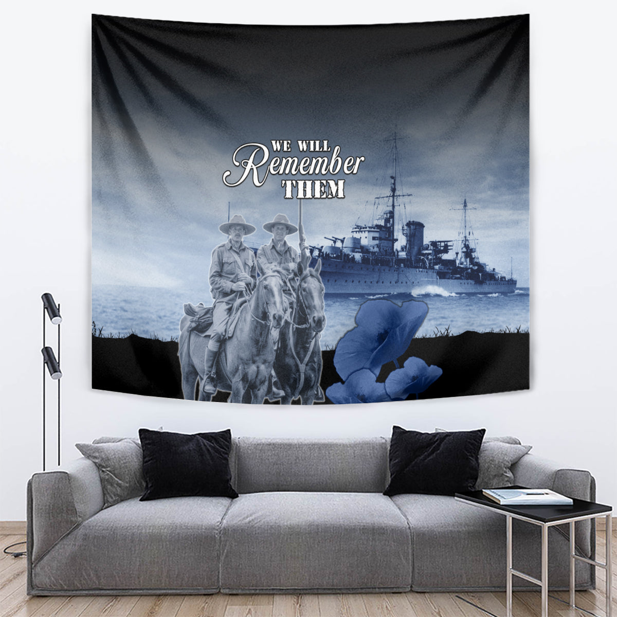 New Zealand ANZAC Day Tapestry HMNZS Achilles We Will Remember Them LT05 Blue - Polynesian Pride