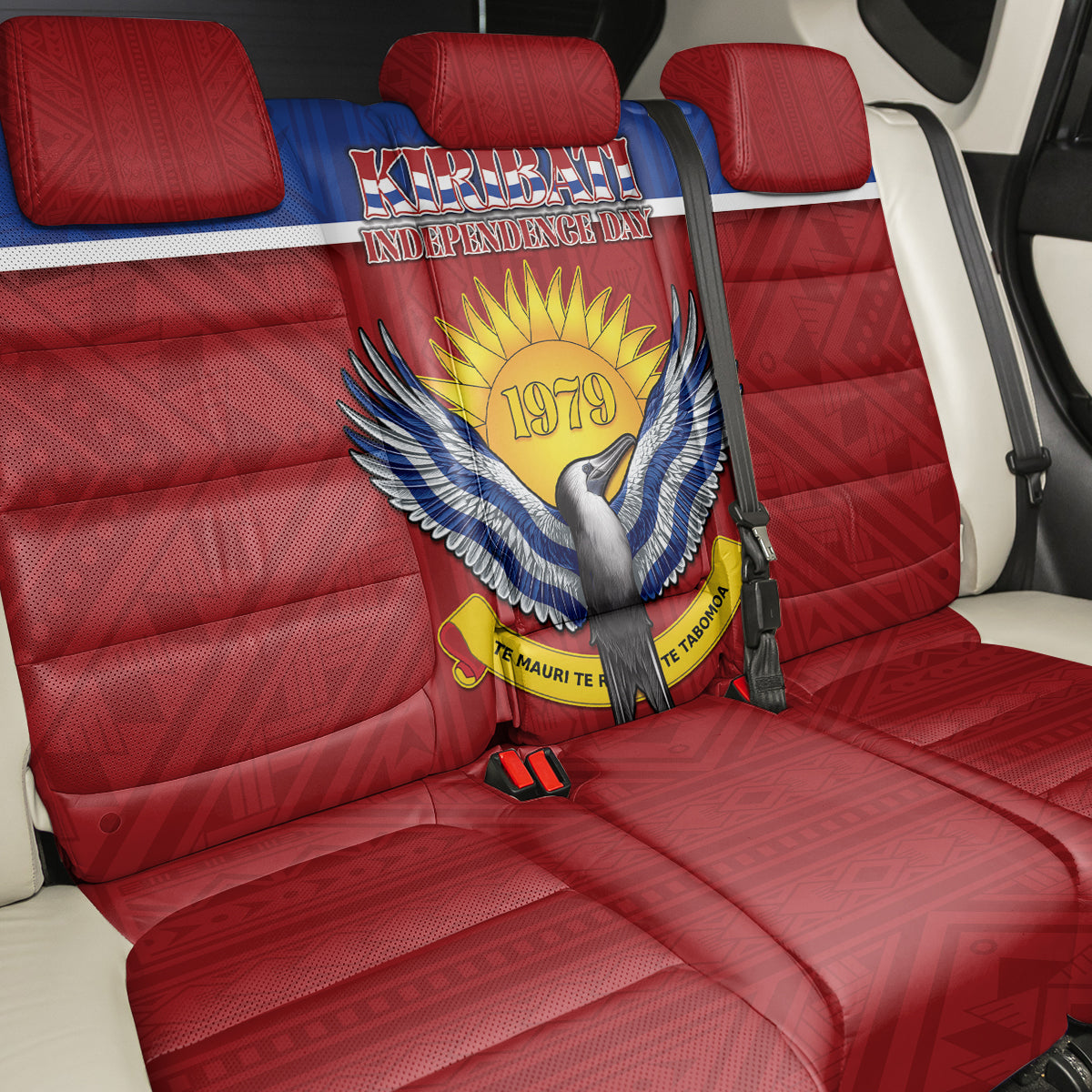 Kiribati 45th Independence Day Back Car Seat Cover Lesser Frigatebird Tribal Pattern