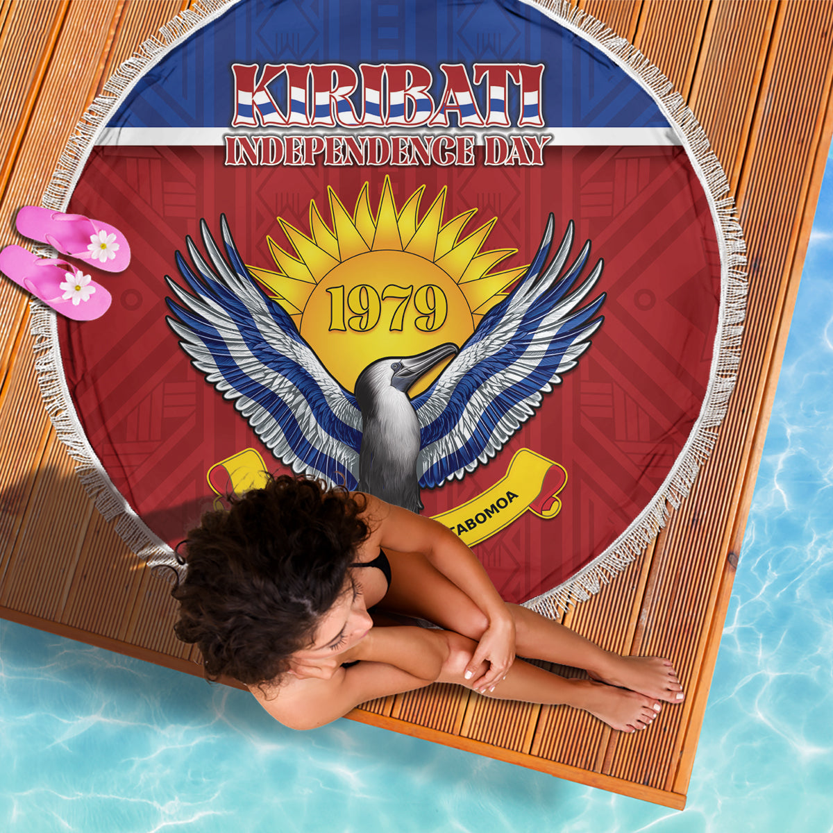 Kiribati 45th Independence Day Beach Blanket Lesser Frigatebird Tribal Pattern LT05 - Polynesian Pride