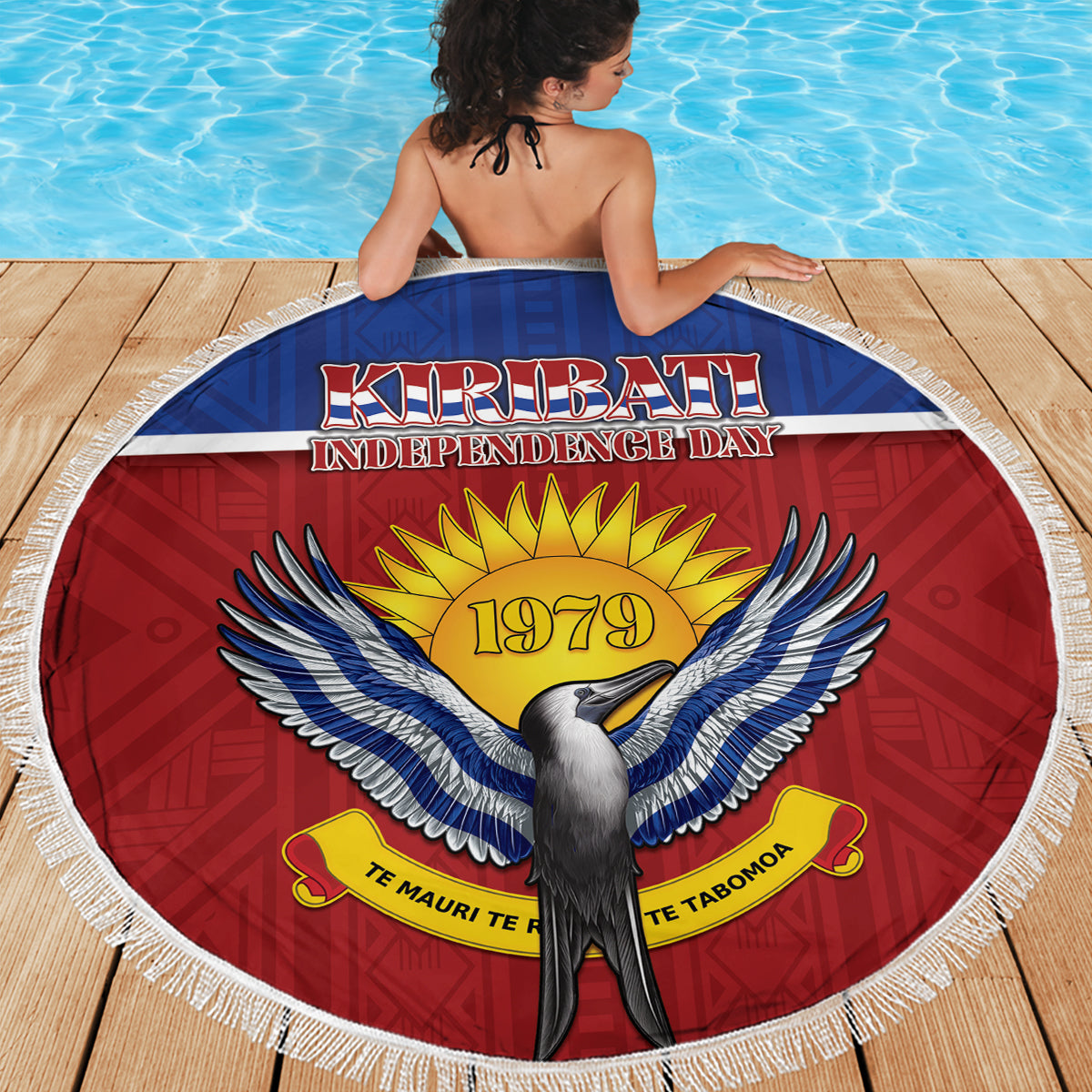Kiribati 45th Independence Day Beach Blanket Lesser Frigatebird Tribal Pattern LT05 - Polynesian Pride
