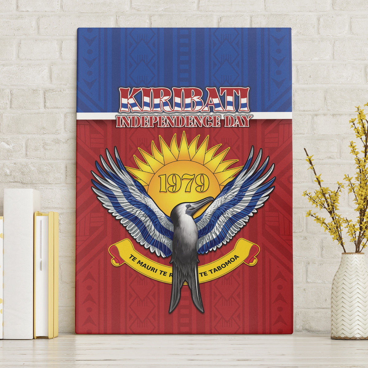 Kiribati 45th Independence Day Canvas Wall Art Lesser Frigatebird Tribal Pattern LT05 Without Frame Red - Polynesian Pride