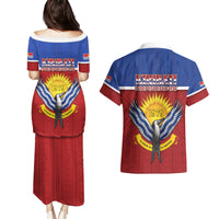 Kiribati 45th Independence Day Couples Matching Puletasi and Hawaiian Shirt Lesser Frigatebird Tribal Pattern LT05 - Polynesian Pride