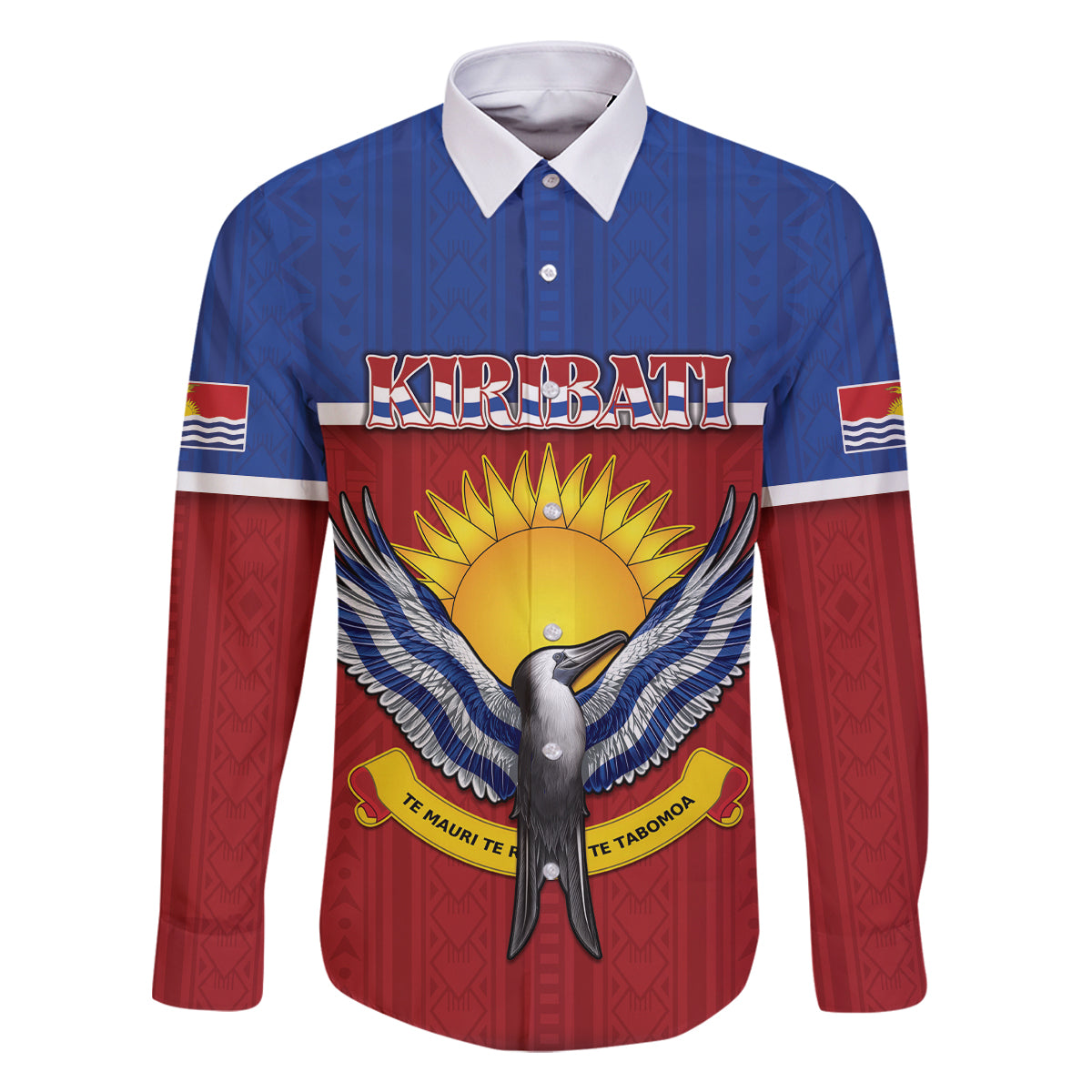 Kiribati 45th Independence Day Family Matching Long Sleeve Bodycon Dress and Hawaiian Shirt Lesser Frigatebird Tribal Pattern LT05 Dad's Shirt - Long Sleeve Red - Polynesian Pride
