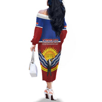 Kiribati 45th Independence Day Family Matching Off The Shoulder Long Sleeve Dress and Hawaiian Shirt Lesser Frigatebird Tribal Pattern