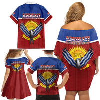 Kiribati 45th Independence Day Family Matching Off Shoulder Short Dress and Hawaiian Shirt Lesser Frigatebird Tribal Pattern